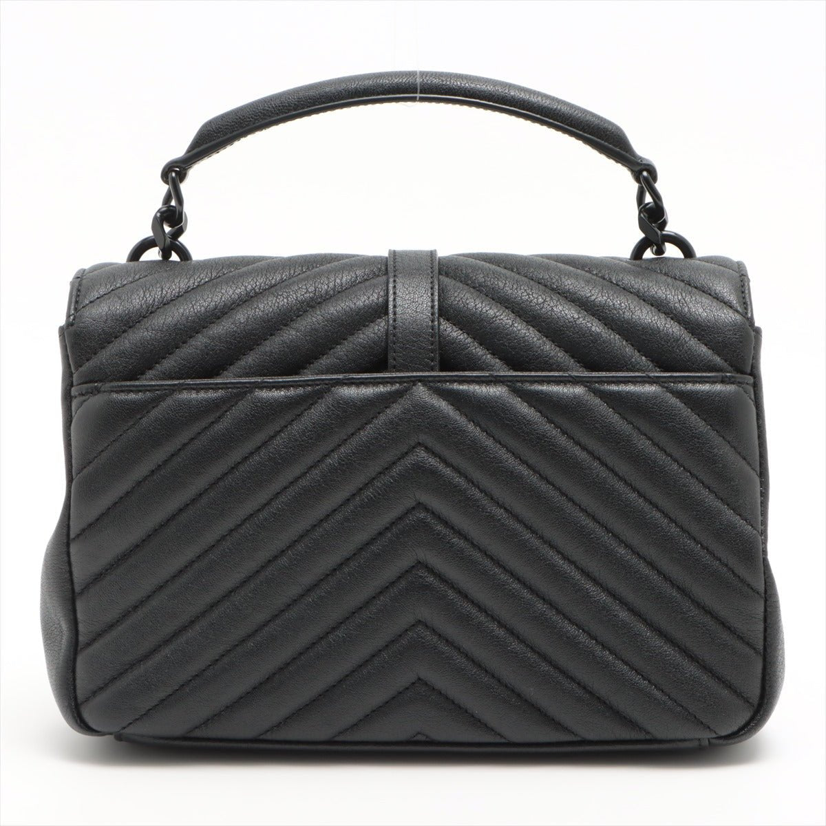 Second hand Yves Saint Laurent College Medium Quilted "Y" Leather All Black 2-Way Bag - Tabita Bags