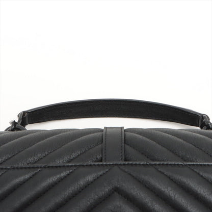 Second hand Yves Saint Laurent College Medium Quilted "Y" Leather All Black 2-Way Bag - Tabita Bags