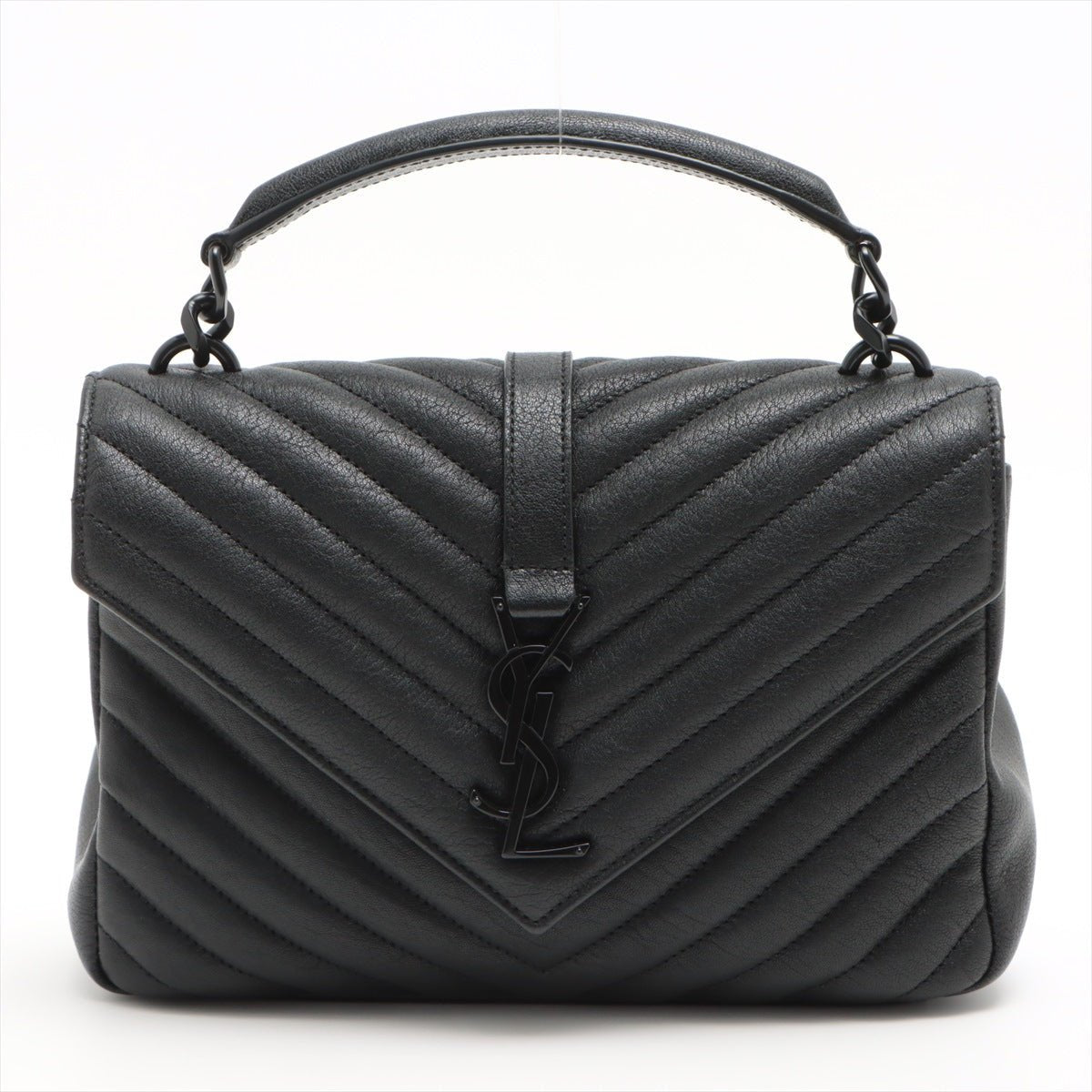 Second hand Yves Saint Laurent College Medium Quilted "Y" Leather All Black 2-Way Bag - Tabita Bags