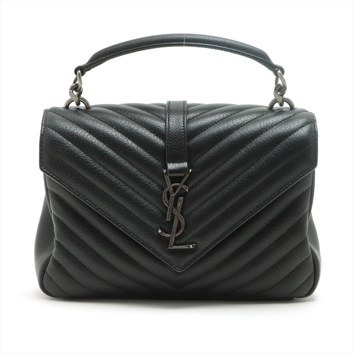 Second hand Yves Saint Laurent College Small Quilted "Y" Leather Black Bag - Tabita Bags