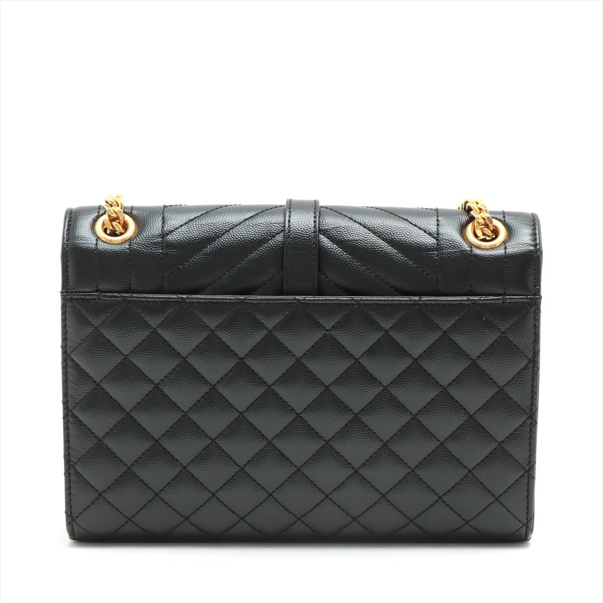 Second hand Yves Saint Laurent Envelope Medium Quilted Embossed Leather Shoulde Bag Black - Tabita Bags