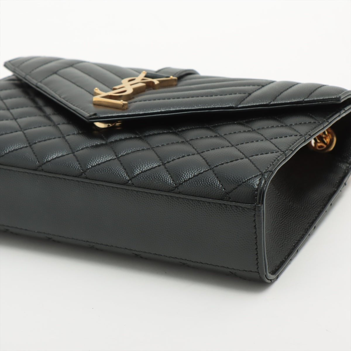 Second hand Yves Saint Laurent Envelope Medium Quilted Embossed Leather Shoulde Bag Black - Tabita Bags