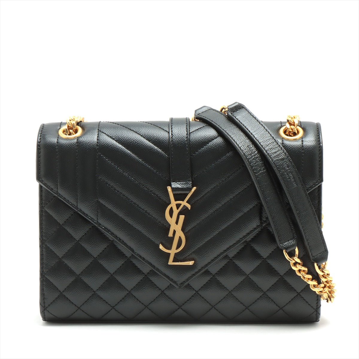 Second hand Yves Saint Laurent Envelope Medium Quilted Embossed Leather Shoulde Bag Black - Tabita Bags