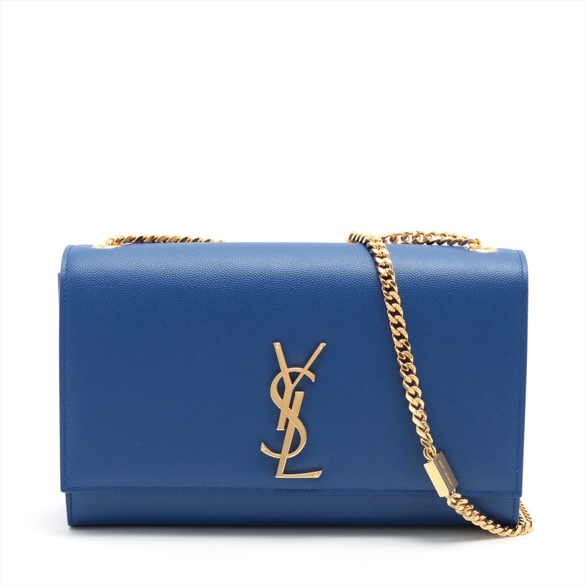 Second hand Yves Saint Laurent Kate Medium Grain de Poudre Leather Blue 2-Way Flap Bag - Tabita Bags