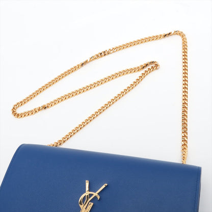 Second hand Yves Saint Laurent Kate Medium Grain de Poudre Leather Blue 2-Way Flap Bag - Tabita Bags